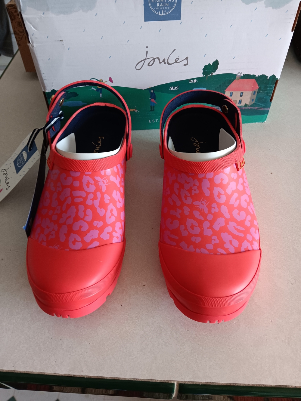 Joules Women's Pink Leopard Rain Clogs Size 7
